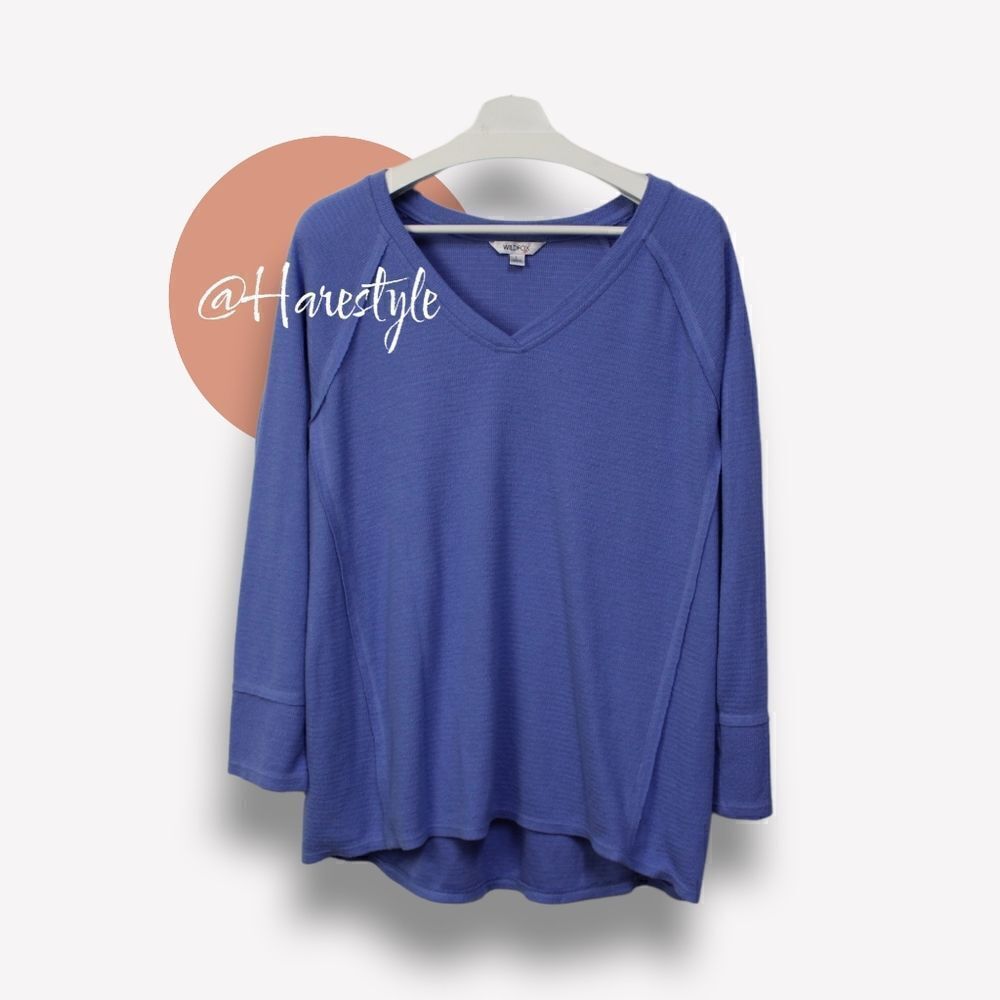 WILDFOX periwinkle v neck distressed knit top Large